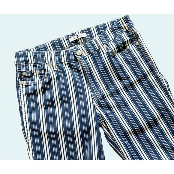 7 FOR ALL MANKIND White and Blue Striped Mid Rise Skinny Ankle Jeans Size 30 - Picture 3 of 8